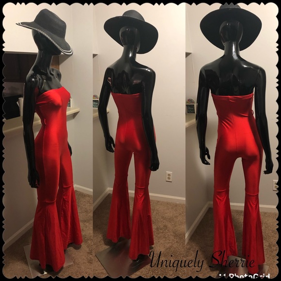 Red Bellbottom Jumpsuit - Picture 6 of 12